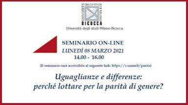 Seminario "Uguaglianze e differenze: perché lottare per la parità di genere?" 8 marzo 2021