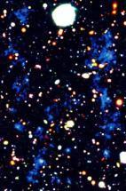 Map of cosmic filaments (in blue) obtained in collaboration with the COSMIB research group with the MUSE instrument, superposed to the light of galaxies (image by Hideki Umehata/PA) Map of cosmic filaments (in blue) obtained in collaboration with the COSMIB research group with the MUSE instrument, superposed to the light of galaxies (image by Hideki Umehata/PA)